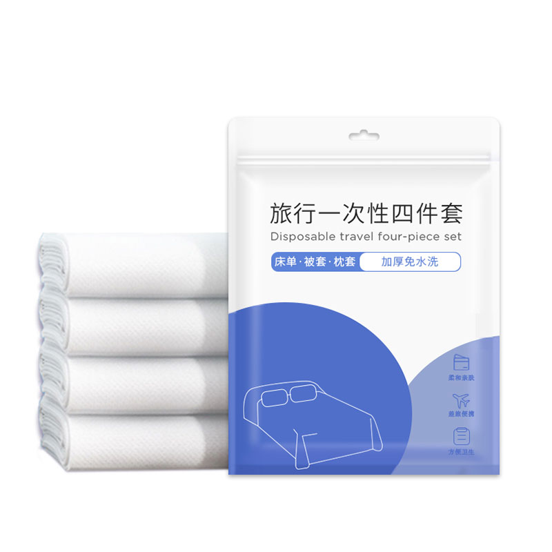 Supply hotel white disposable sheet non woven bed cover set for 1 or 2 person